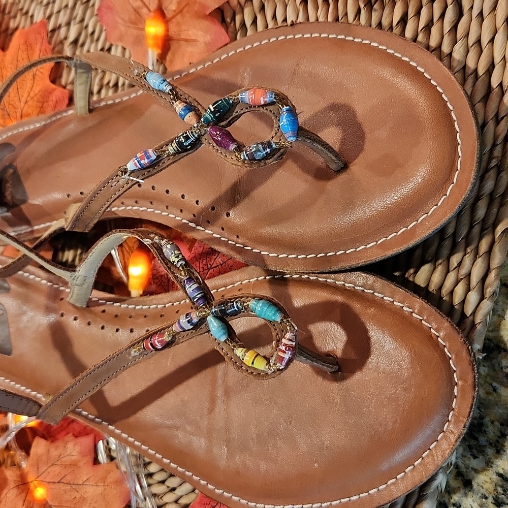 Reef Leather Beaded Sandals Size 10